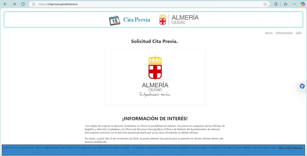 Screenshot of the cita previa website for Spain appointments